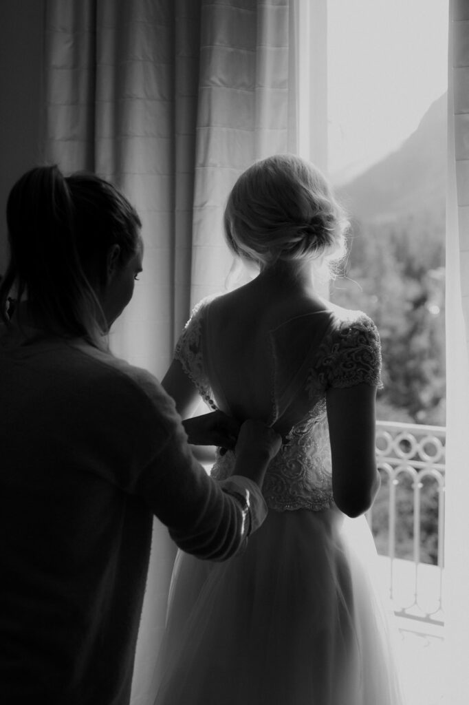 Bride getting ready in Luxury Hotel in Switzerland