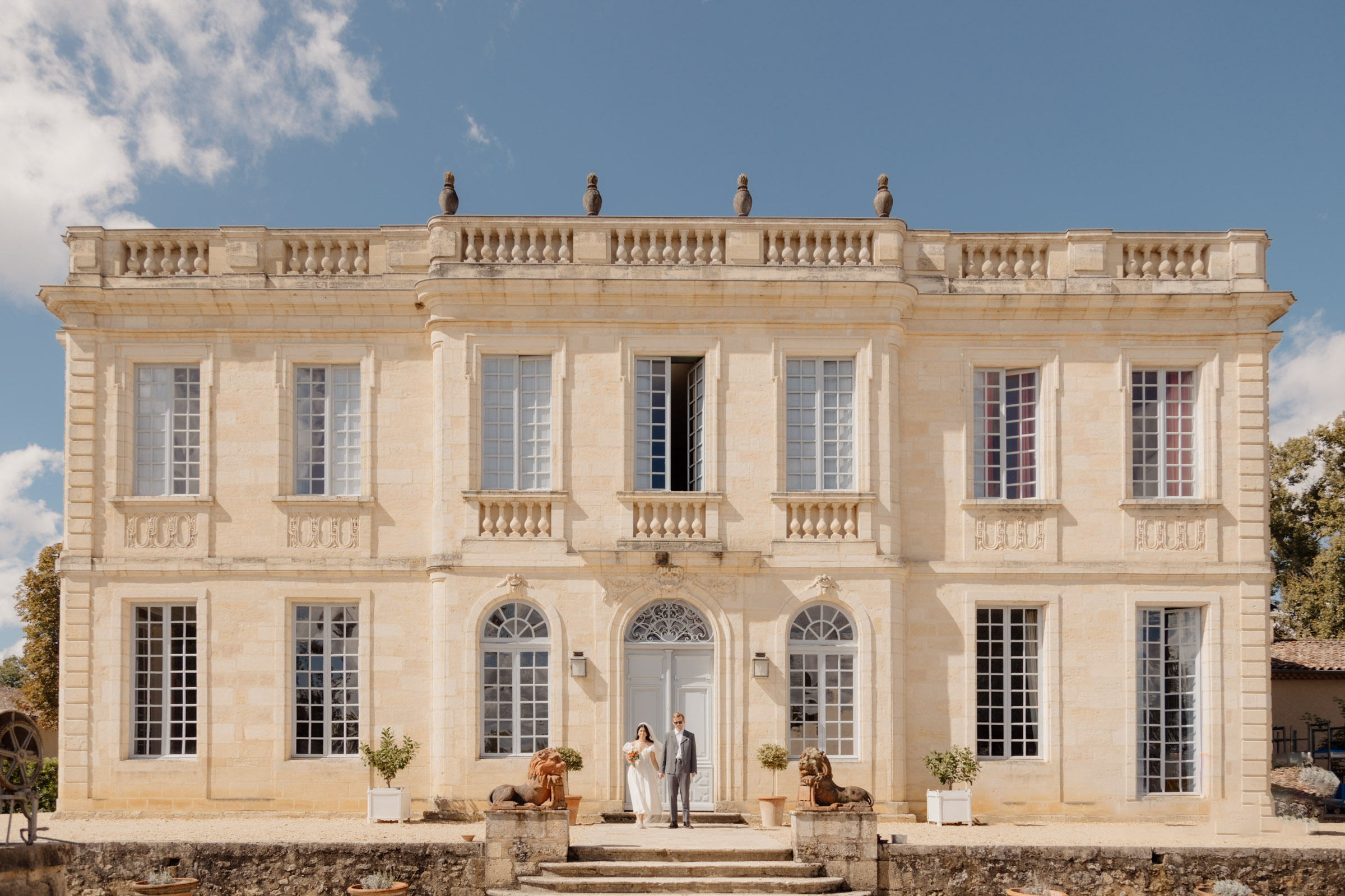 Chateau wedding in France with wedding couple