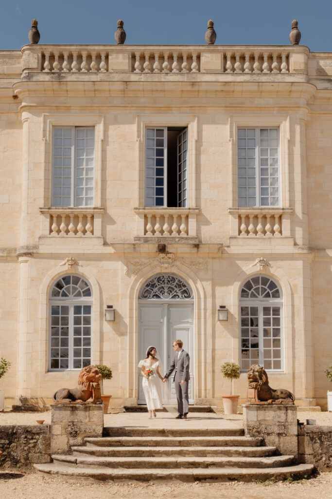 Couple at a Chateau wedding in France, destination wedding